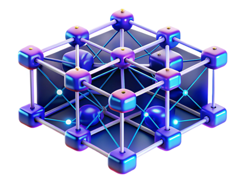 3D Data Network Interconnected Nodes, Digital Technology Concept