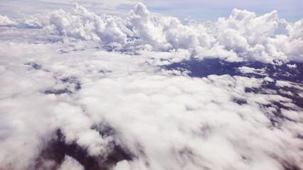 Sky and clouds view from the air, fog floating