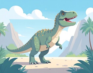 Cute dinosaur on tropical island