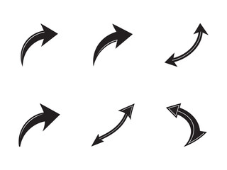 Set of Black Curved Arrows Directional Symbols Isolated on White Background Indicating Forward Movement