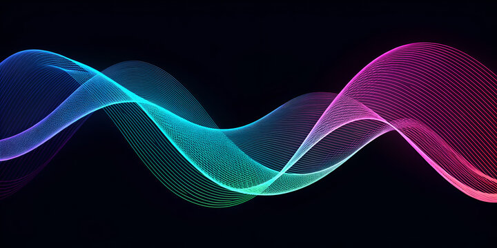 Neon glowing wave ribbon flowing smoothly in futuristic abstract design - Powered by Adobe
