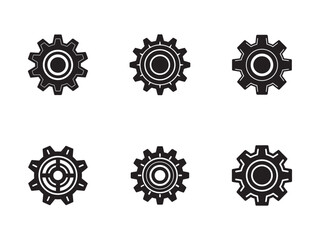 Set of black gear icons on white background depicting mechanical and industrial processes technology and engineering