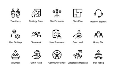 Professional corporate line icon pack, modern human resources and business people vector outline collection with simple creative minimal style