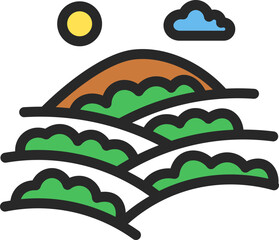 Tea Plantation Hill Filled Line Icon