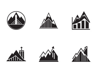 Set of Business Growth Icons with Upward Trends in Line Art Style Showcasing Success and Progress