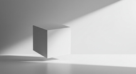 White Cube Stage with Side Spotlight on White Background 3