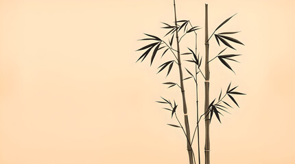 Naklejka premium Traditional Chinese ink painting of bamboo branches on a light background