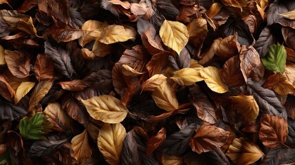 background of a forest floor with a beautiful, intricate pattern of fallen leaves in autumn colors