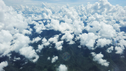 Sky and clouds view from the air, fog floating