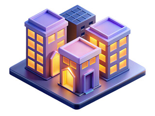 Minimalist 3D Isometric Buildings Cityscape