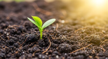 Seedling Growing in Rich Soil with Sunlight