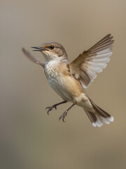 closeup of Say's Phoebe bird taking off with wings open