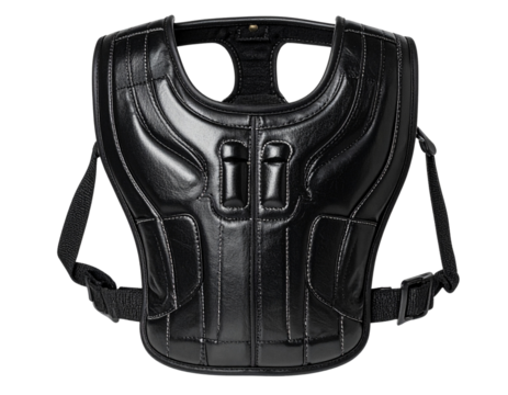  Black umpire’s chest protector with hard shell and padding isolated on transparent background PNG