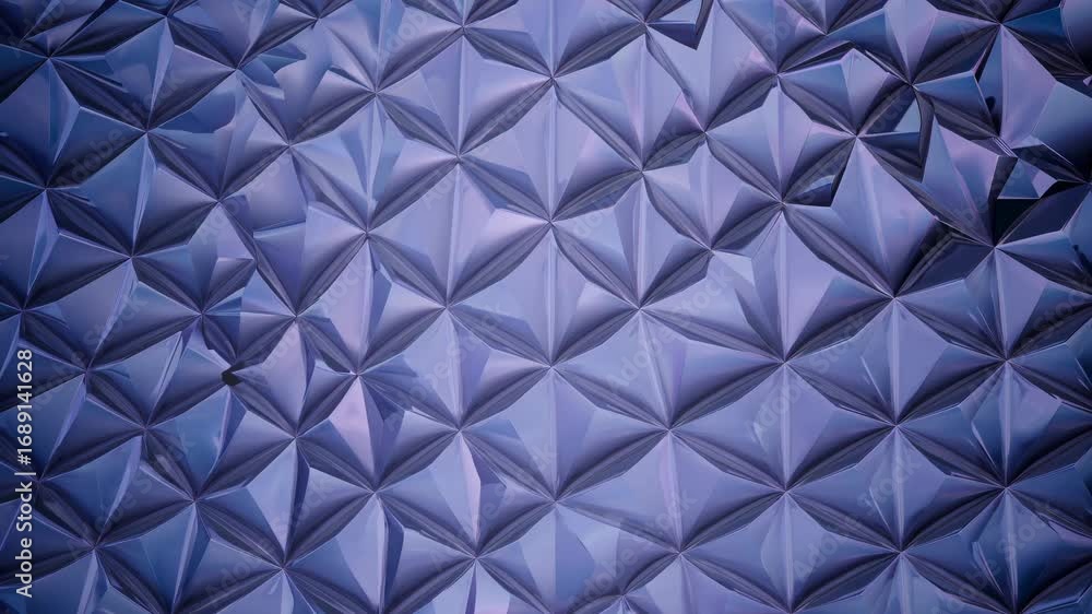 Poster abstract geometric tapestry with iridescent triangle patterns in a twilight color palette, creating 
