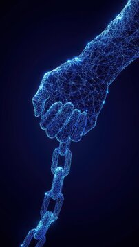 Digital Hand Holding Chain: Abstract Freedom Concept in Electric Blue