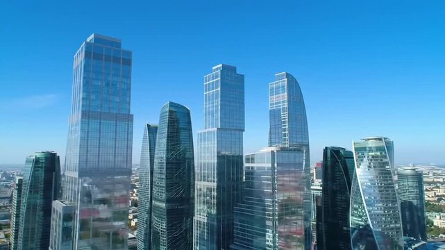 Modern Skyscrapers with Glass Facades Against Clear Sky
