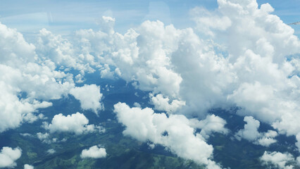 Sky and clouds view from the air, fog floating