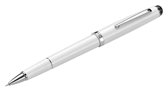 White writing instrument with silver accents isolated on a transparent background image
