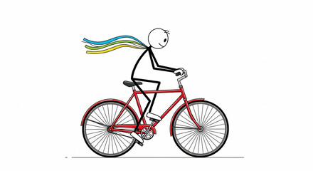 Obraz premium Stick figure adventures cycling through happiness on a vintage red bicycle outdoors