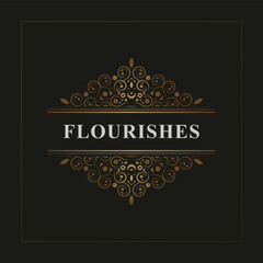 Elegant Golden Flourishes Ornament Frame with Decorative Border Illustration