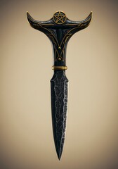 Mysterious and intricate dagger design, with close up detailed shot, highlighting a unique and eye-catching design, and symbolic esoteric imagery.