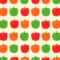 Fototapeta premium Bell pepper seamless pattern. Vegetables cartoon. Can be used for wallpaper, print, paper wrapping, fashion fabric, food element