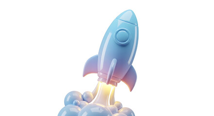 Cartoon Rocket Launching in Light Blue Color