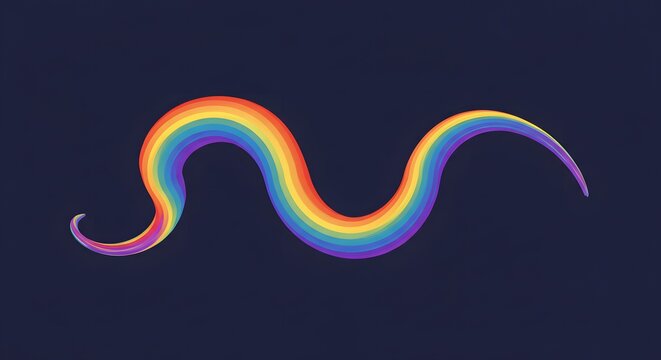 A vibrant, stylized, rainbow-colored snake-like design against a dark blue background. - Powered by Adobe