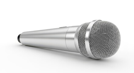 Shiny Silver Microphone on a White Background Studio Shot