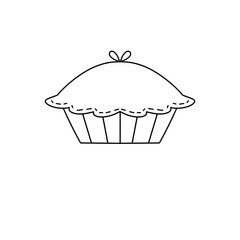 A cupcake with a white frosting and a pink ribbon on top