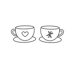 Two cups with hearts and snowflakes on them