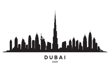 Fototapeta premium Dubai skyline isolated on white background a sleek silhouette of uaes modern metropolis, showcasing iconic skyscrapers against a pristine backdrop