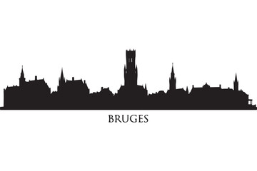 Silhouette of bruges skyline isolated on white background showcasing the iconic architecture of the medieval city in west flanders, belgium