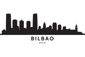 Fototapeta premium Bilbao skyline silhouette isolated on white background, a minimalist design featuring the citys notable buildings against a clean, bright backdrop