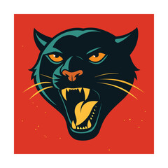 Aggressive Black Panther Head Roaring with Yellow Eyes