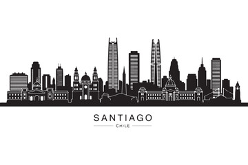 Naklejka premium Santiago skyline silhouette isolated on white background, showcasing the modern architecture and urban landscape of chiles vibrant capital city