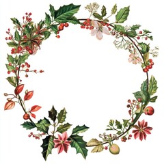 Fototapeta premium Victorian art botanical christmas festive.