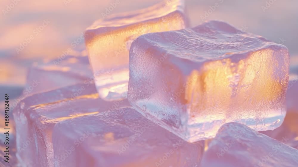 Poster a stack of ice cubes placed on a table, ready for use