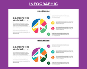 A clean and stylish travel infographic template with a circular diagram featuring a plane icon. The design is perfect for tourism, travel agency reports, or a presentation on global destinations.