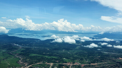 Sky and clouds view from the air, fog floating