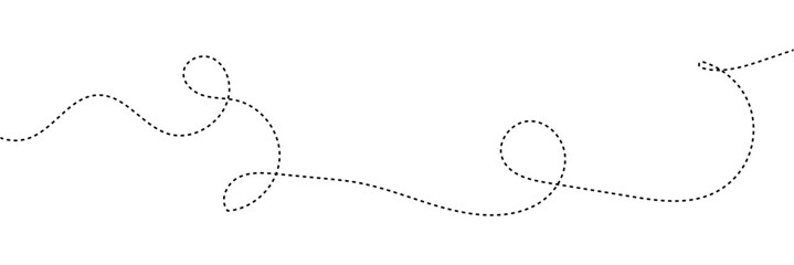 Hand drawn curve dotted line, Spiral dotted line hand drawn, Dotted lines path on white background. Travel dotted line trip dashed trace destination track plan and silhouette travelling symbol in eps.