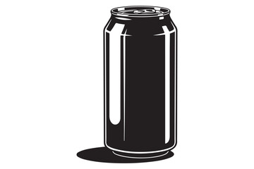 Illustration of a sleek black soda can isolated on white background, showcasing its cylindrical shape and minimalist design with subtle highlights