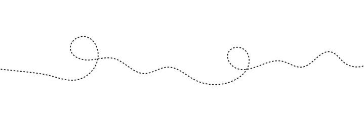 Hand drawn curve dotted line, Spiral dotted line hand drawn, Dotted lines path on white background. Travel dotted line trip dashed trace destination track plan and silhouette travelling symbol in eps.