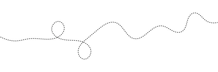 Hand drawn curve dotted line, Spiral dotted line hand drawn, Dotted lines path on white background. Travel dotted line trip dashed trace destination track plan and silhouette travelling symbol in eps.