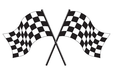 Two crossed checkered flags waving, isolated on white background, symbolizing victory, racing, and the finish line in motorsports and competitive events