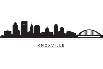 Fototapeta premium Knoxville skyline isolated on white background is a detailed silhouette of the citys architecture, bridges, and iconic buildings