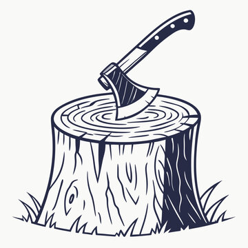 axe stuck in tree stump clip art preview