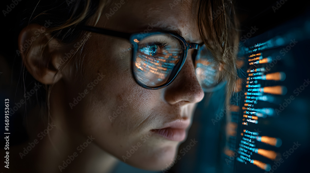 Poster female it specialist learns to analyze code and datatechnology, cyber security impact of artificial 