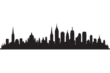 Obraz premium City skyline silhouette isolated on white background, showcasing a diverse array of architectural styles and building heights, representing a bustling urban center