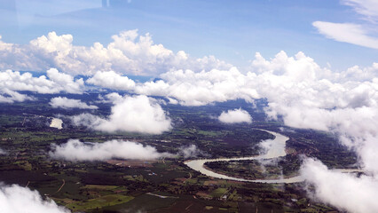 Sky and clouds view from the air, fog floating